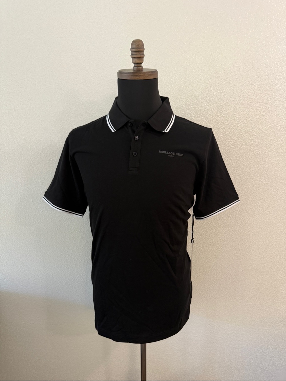 Karl Lagerfeld Black Polo with White Contrast Trim